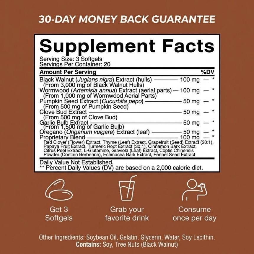 Everly® Wormwood Black Walnut Cloves Softgels