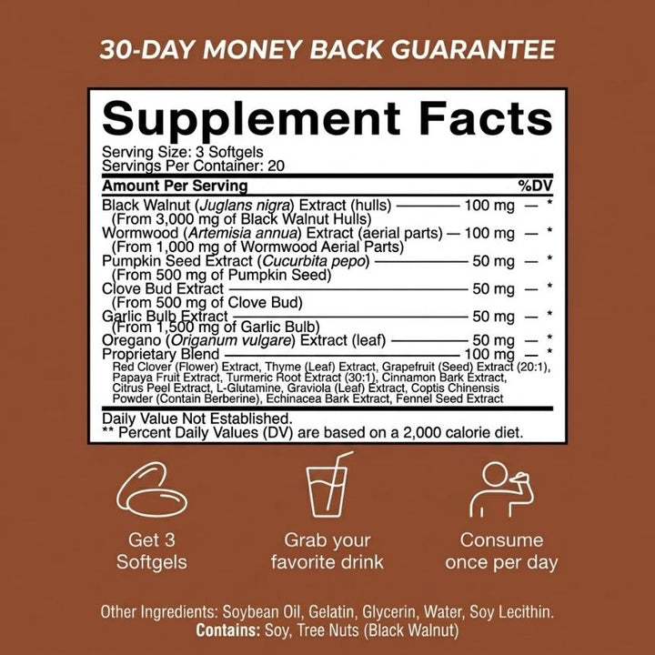 Everly® Wormwood Black Walnut Cloves Softgels
